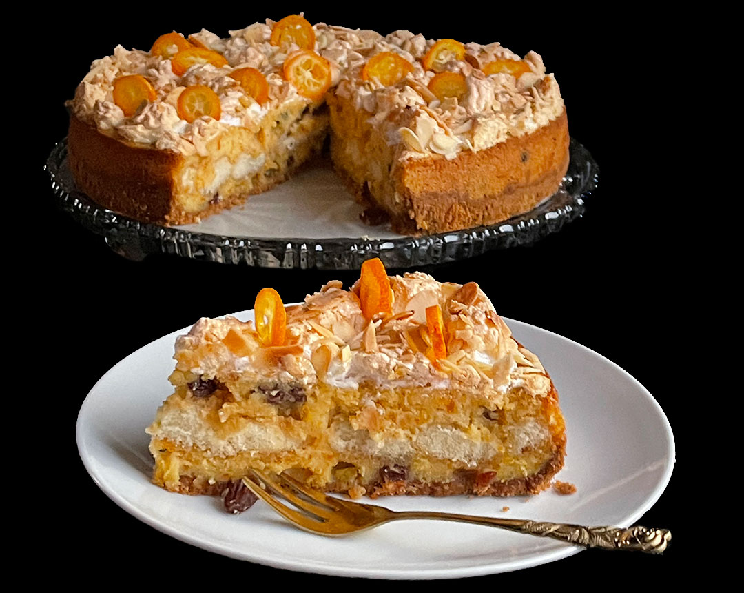 Pomarańczowe ciasto z bezą